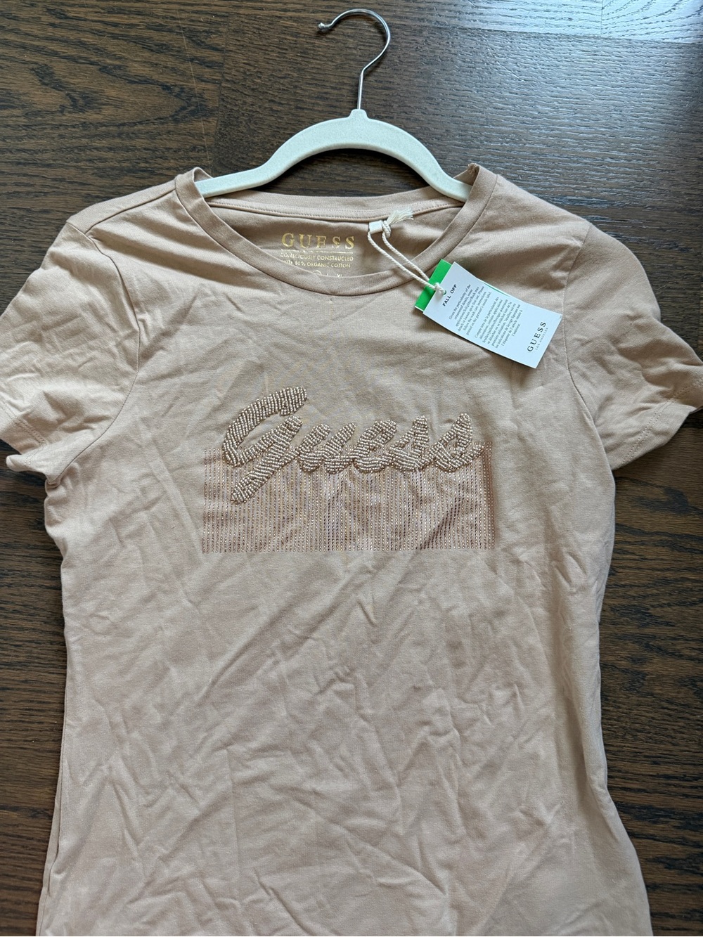 Guess Blush Pink Short Sleeve Logo Tee with Rhinestone Detail